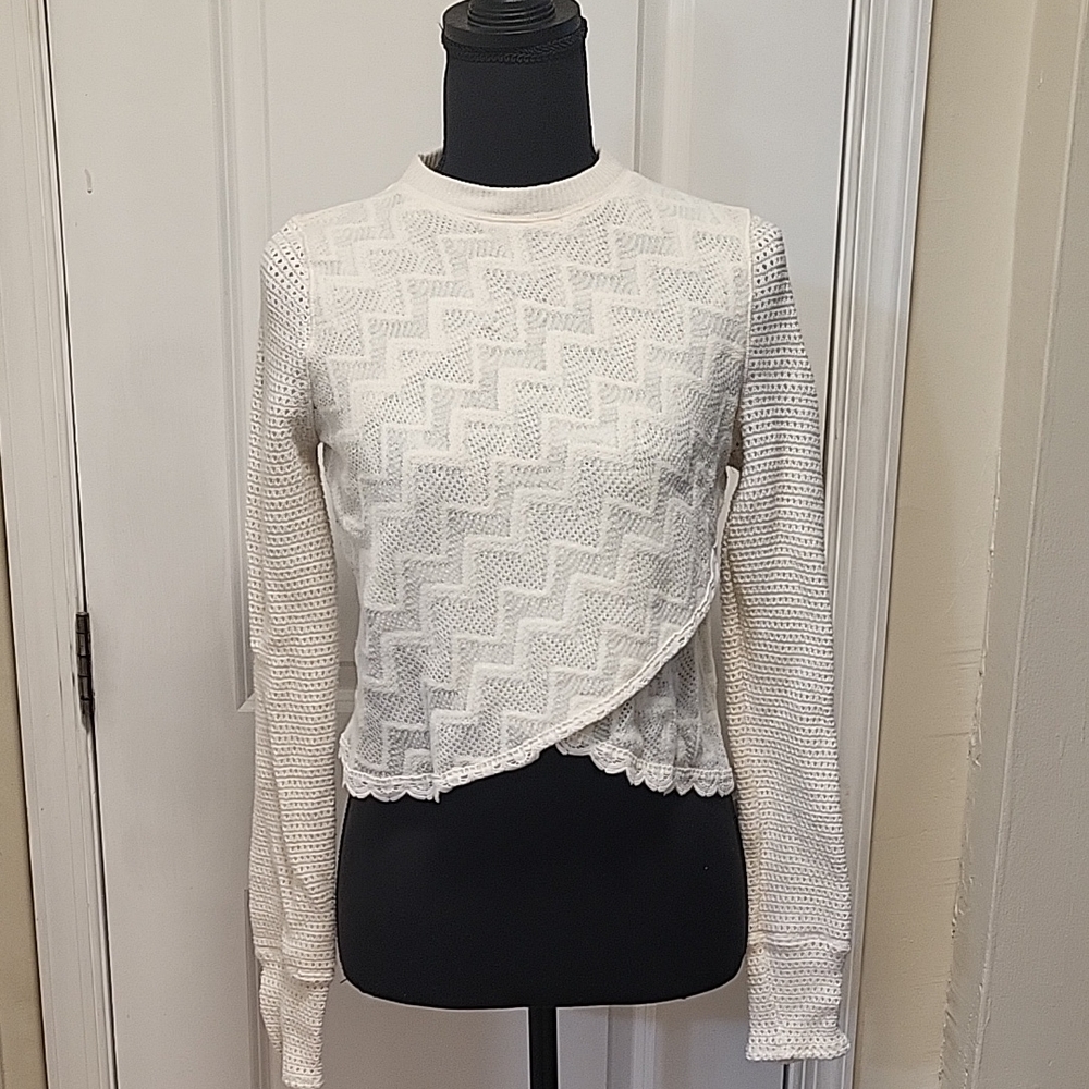 Free People White Zigzag Wrap Sweater